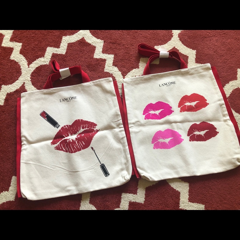 Pack of 2! LANCOME Lip print  Canvas Tote Bag. NEW